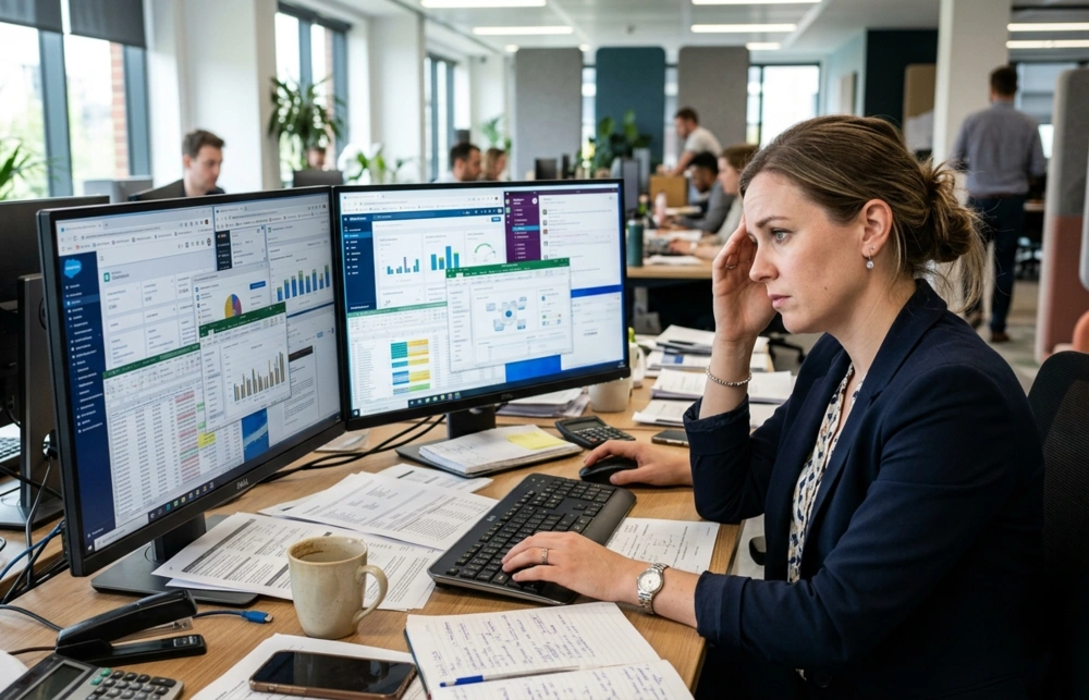 Focused Worker in Company